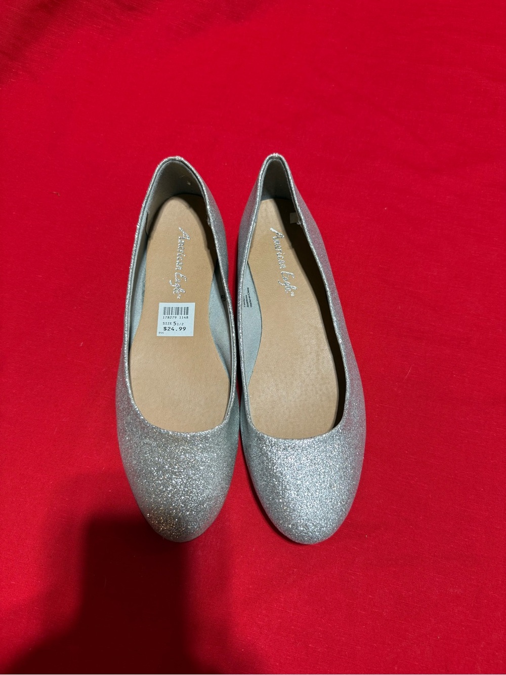 American Eagle Outfitters Silver Glitter Slip-On Ballet Flats
